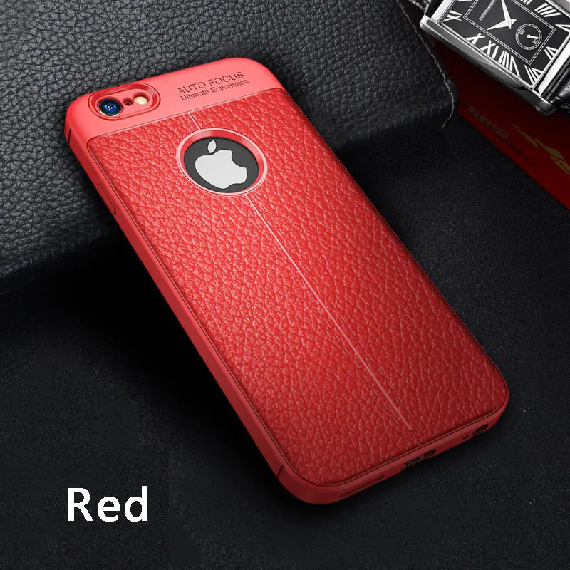 red Роскошный кожаный чехол с зернистой текстурой для iphone 7, 8, 6, 6 S, X, XR, XS MAX, силиконовый черный чехол для iphone 7, 8, 6, 6S plus, 5, 5S, чехол s - Цвет: red
