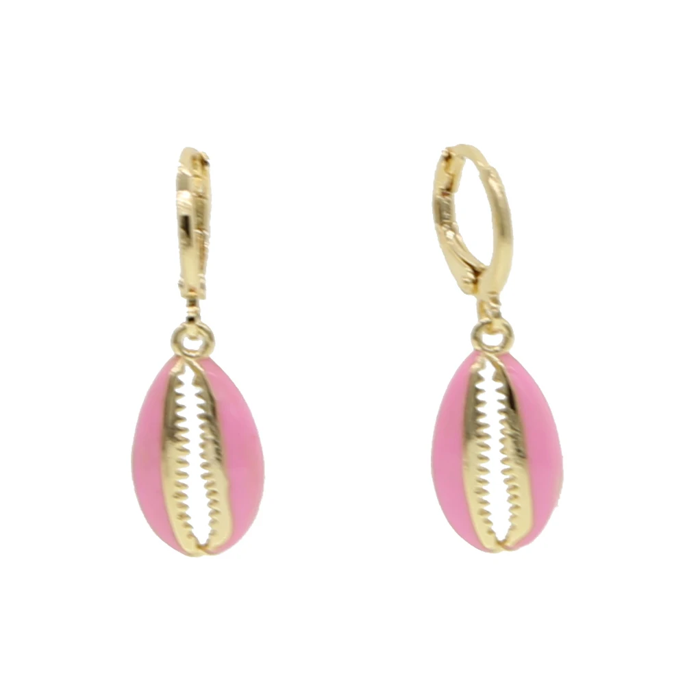 light pink Летняя мода, ювелирные изделия, морская раковина, подвеска, серьги, конфета, сладкие, цветные, эмаль, неоновые цвета, серьги в виде ракушки - Metal Color: light pink