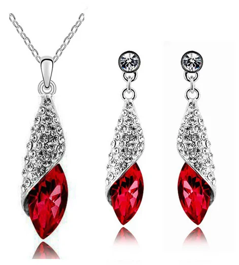 silver red Ожерелье с подвеской из австрийского кристалла, серьги, Модный Ювелирный Набор, модный подарок,, Прямая поставка, акция, скидка, качество - Окраска металла: silver red