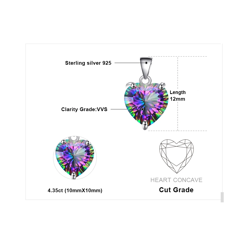 JewelryPalace 4ct Rainbow Fire Mystic Topazs Pendant Solid 925 Sterling Silver Vintage Jewelry Heart Brand New |