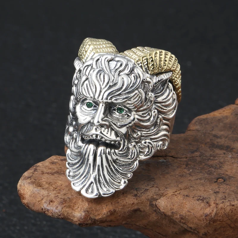 Capricorn Pan Ring faun 100% реальная фотография серебряные ювелирные изделия мужские
