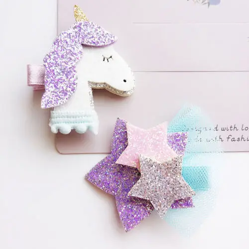 2 Patterns Available Baby Headband Unicorn Party Cartoon Purple Hair Accessories Girls Pins Clips Kids Haarband | Детская одежда и