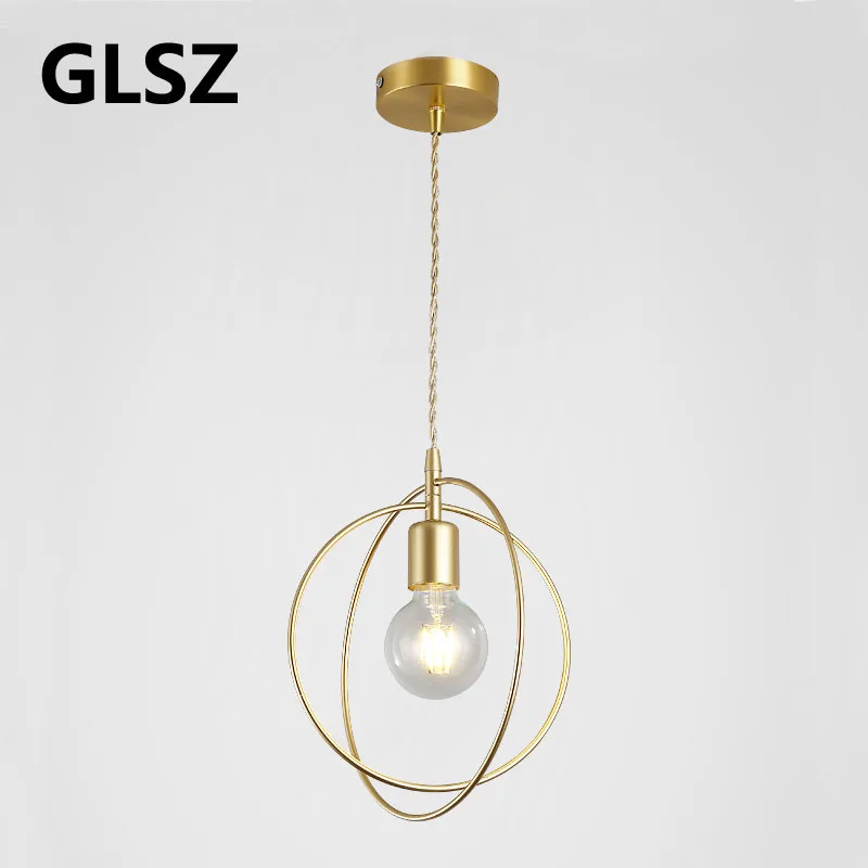 Nordic Single Head Golden Lamp Hemp Rope Iron Round Chandelier Industrial Wind Loft FOR Living Room Bedroom Cafe Aisle Lights