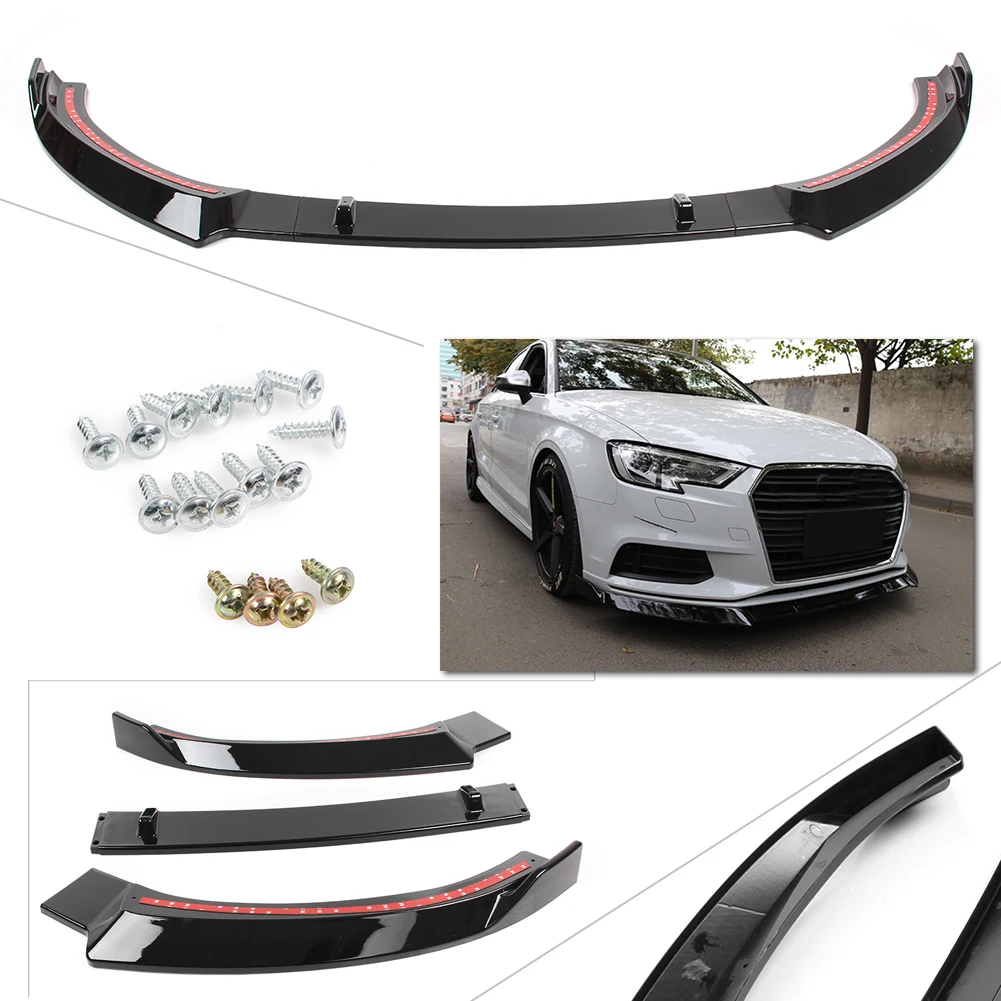 Передний нижний бампер спойлер для Audi A3 2017 2018 2019 общая модель глянцевый черный