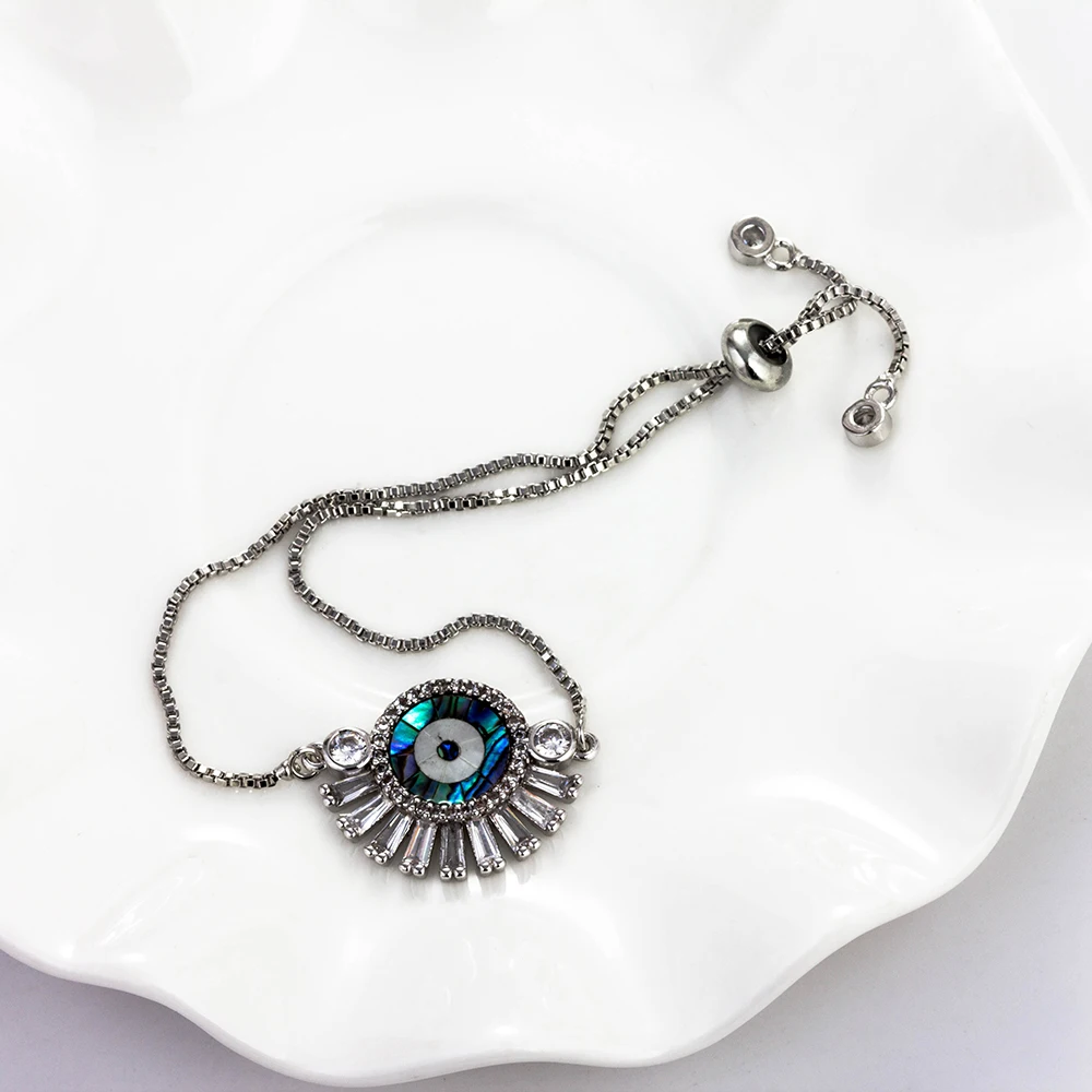 Evil Eye Micro Pave Shell Charms Bracelets For Women Men Zircon Copper Bracelet Jewelry Adjustable Gifts EY5311 | Украшения и