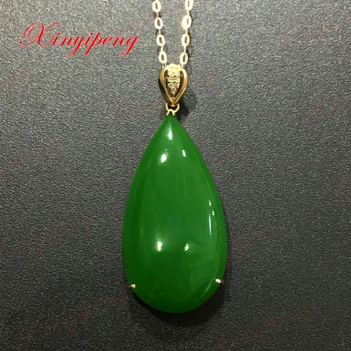 18 k yellow gold with 100% natural jade pendant Spinach is green Simple and easy Fine jewelry | Украшения и аксессуары