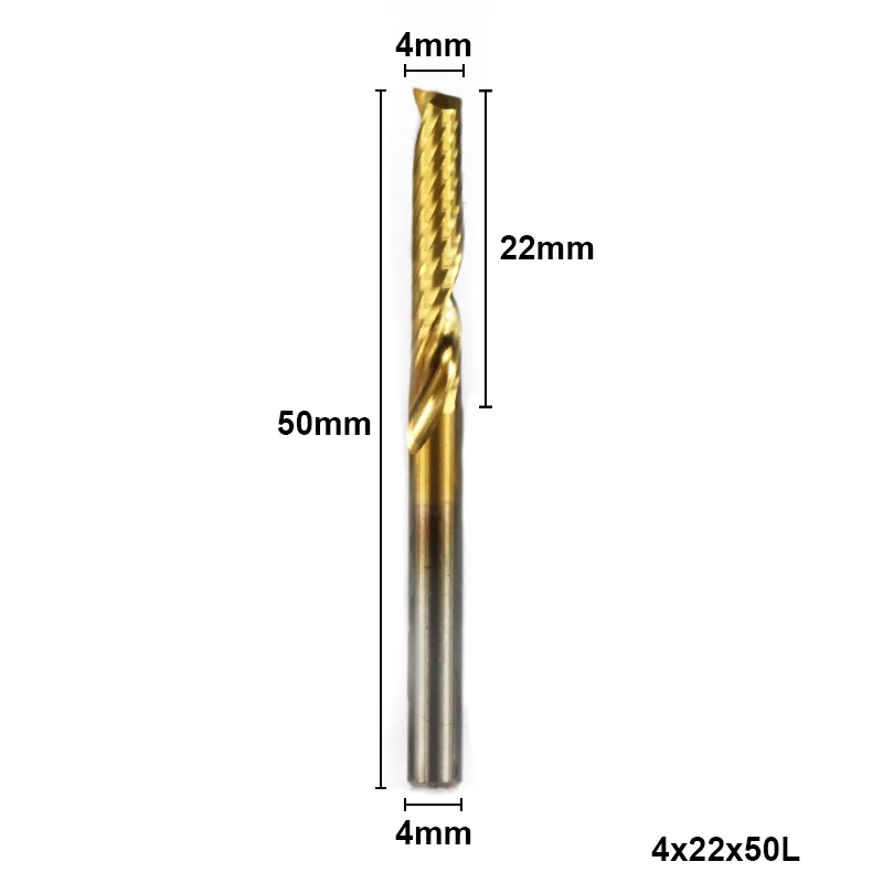 1pc 4x22x50mm XCAN 1 шт. 4 мм хвостовик с титановым покрытием Одна Флейта концевая фреза Карбид спиральная Концевая фреза ЧПУ Гравировальный Бит фреза - Длина режущей кромки: 1pc 4x22x50mm