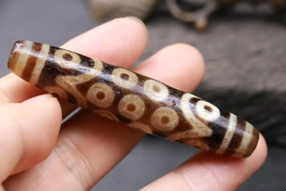 Energy Magic Power Tibetan Old Agate 21 Eye 4 Line Long dZi Bead Totem 79MM Amulet Talisman Treasure Making Jewelry LKbrother | Украшения и