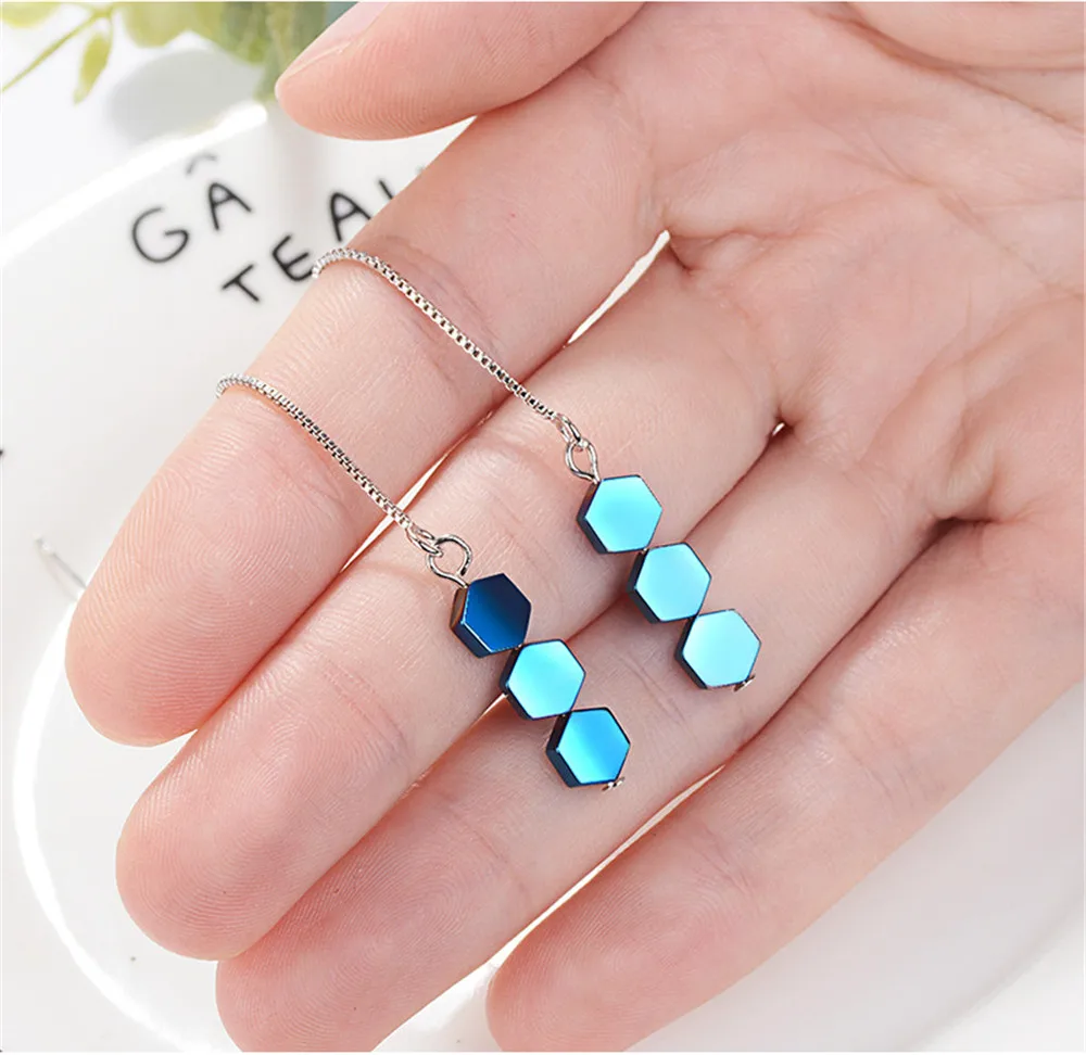 Женские Висячие сережки с шестигранной подвеской из настоящего серебра 925 пробы