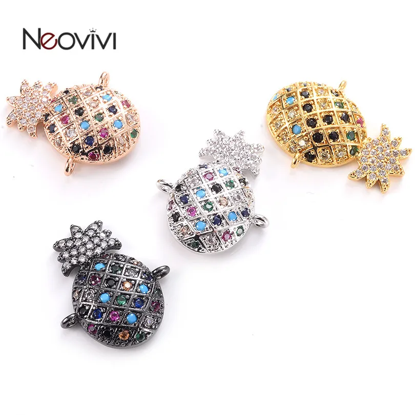 Neovivi Pineapple Charms Pave Colorful Cublc Zircon Brass Bling Spacer Beads for Jewelry Making Bracelets Necklaces DIY | Украшения и