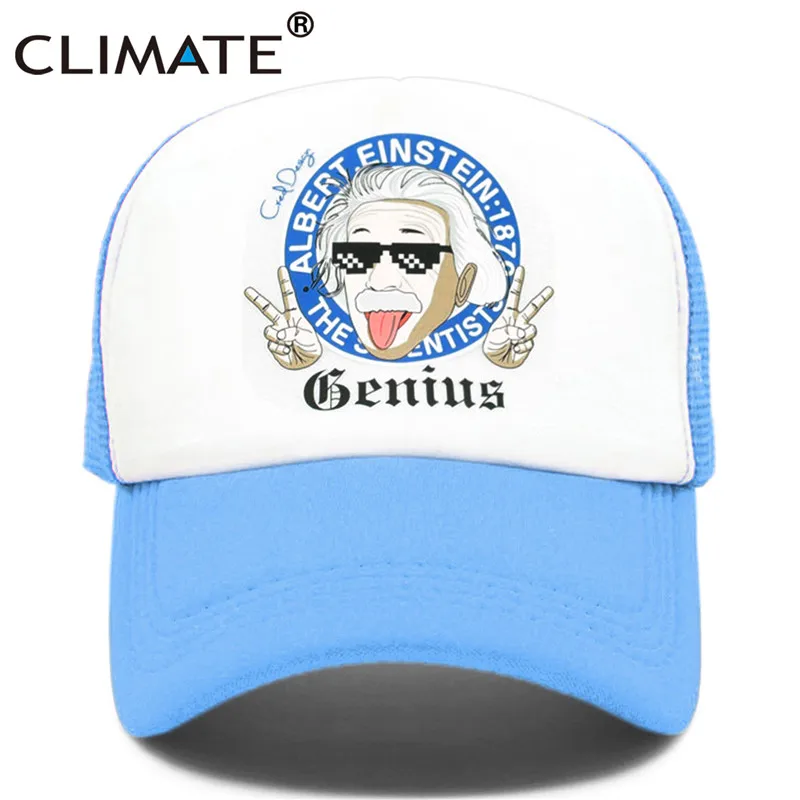 Sky Климат смешной Einstein Trcuker cap Relativism космическая относительная Галактическая шляпа Trcuker cap s Мужская Женская забавная крутая сетчатая Кепка Hat - Цвет: Sky