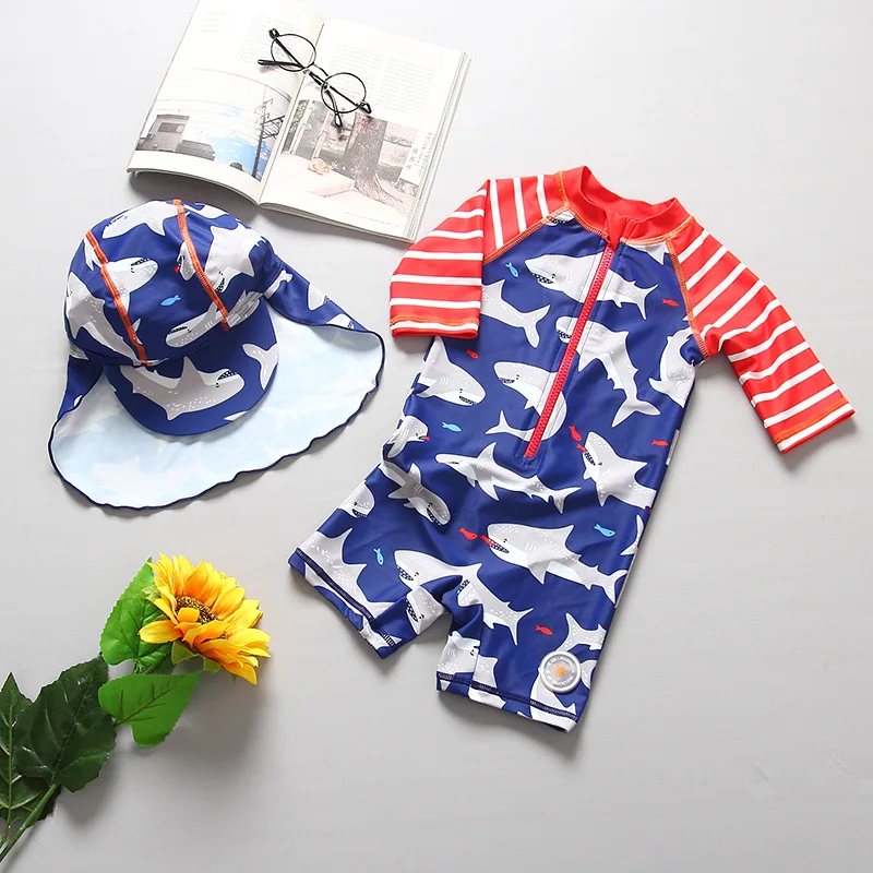 2020 Summer Baby Boy Swimwear One Piece Swimsuit UPF50+ Sun Protection Long Sleeve Infant Toddler Boys Swimming Bathing Suit | Детская