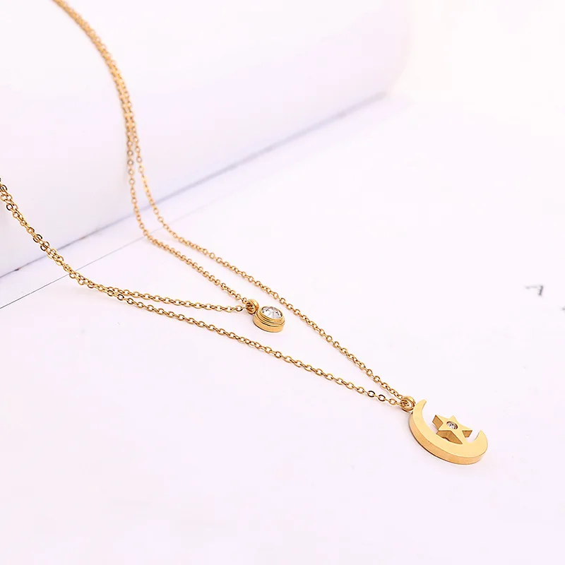 Сверкающая Луна и звезда кулон многослойное ожерелье титановое колье из