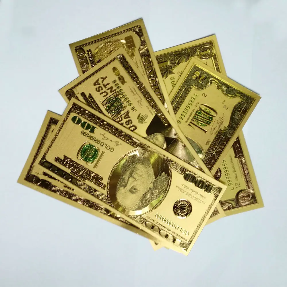 24k Gold Foil Full 7PCS Euro Or US Dollor Set Banknote Collection Decoration Souvenir Gift Creative Waterproof Paper | Дом и сад