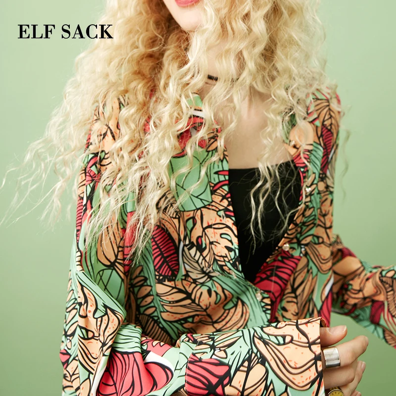 Женская блузка ELFSACK европейская с отложным воротником и цветочным
