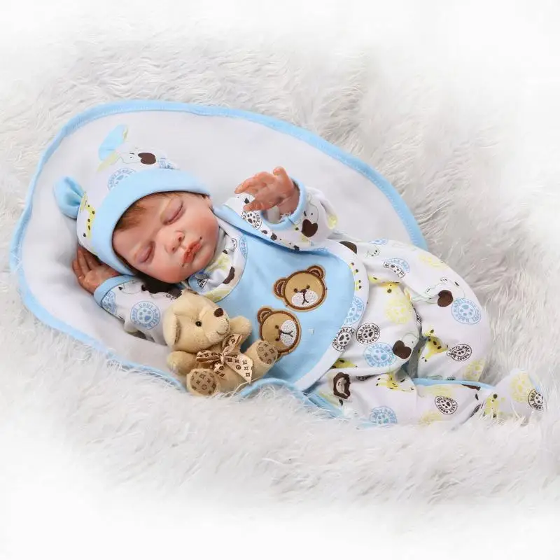 50 см Силиконовая Кукла Reborn Sleeping Baby Doll игрушка с медведем 20 дюймов Новорожденные