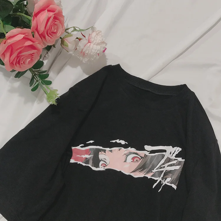 Летняя Корейская Ulzzang женская футболка панк японский Harajuku Мультфильм