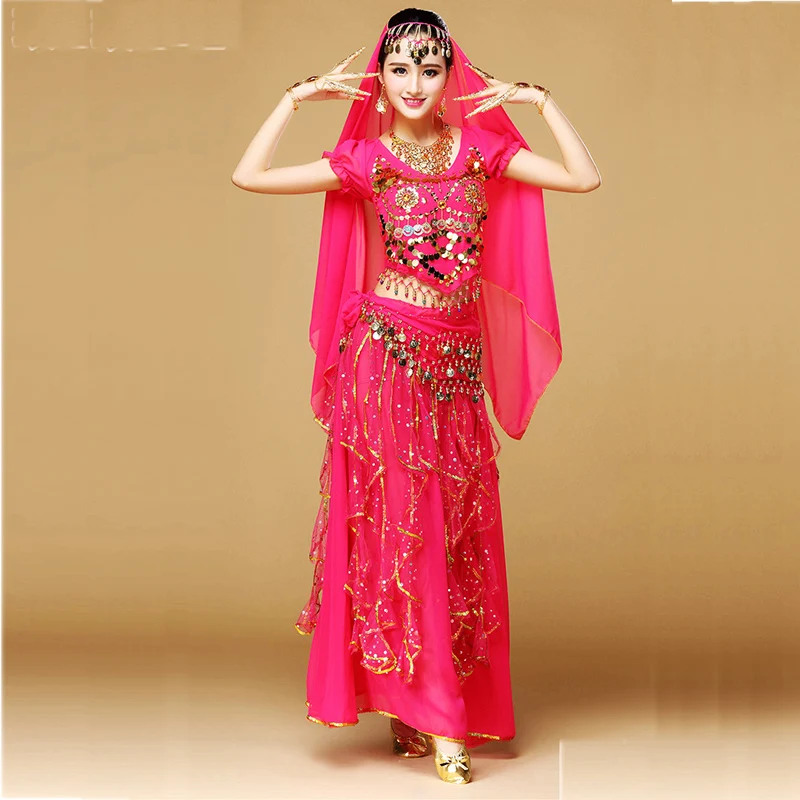 

Original Belly Dance Costume For Ladies Rose Red Yellow Tops+Skirt Competitive Suit Women Professional Ballroom Garment N2032