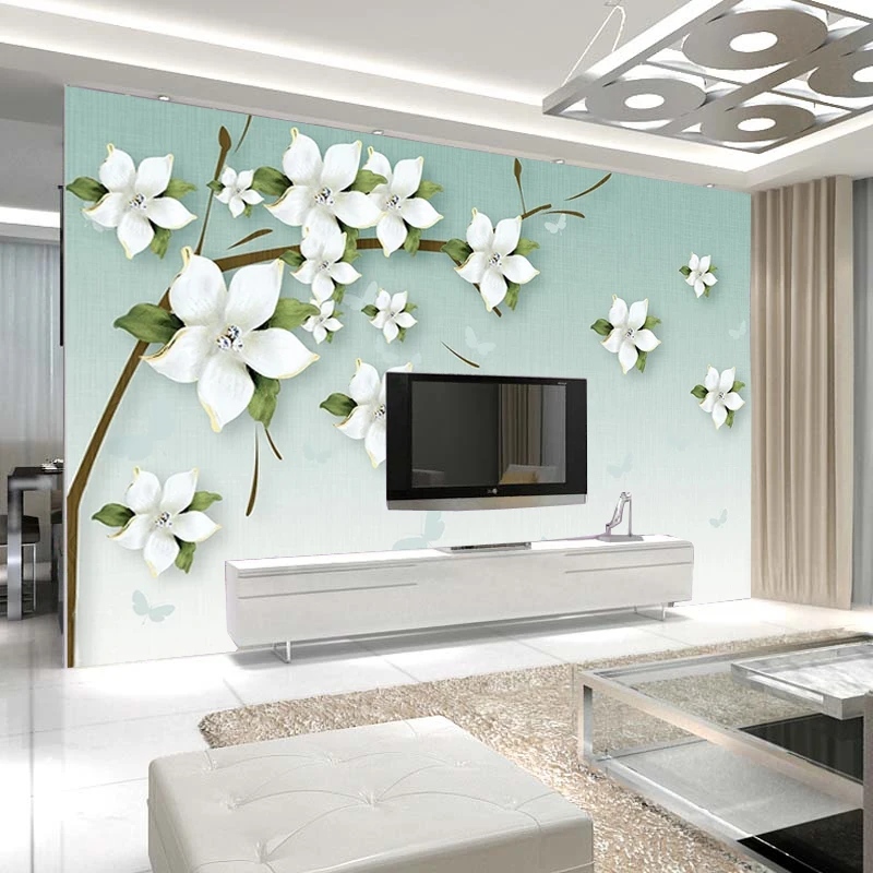 

Custom 3D wallpaper for walls 3 d relief fresh gradient jasmine flower For Walls 3 D TV background Living Room Home Decor