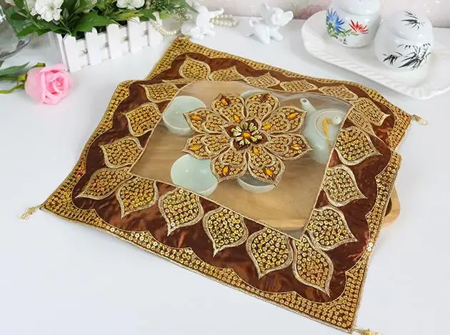 Современный кружевной коврик для стола с вышивкой из блесток, тканевый коврик, чашка, кружка, салфетки для питья, столовая подставка для чая, свадебная кухонная салфетка-подставка