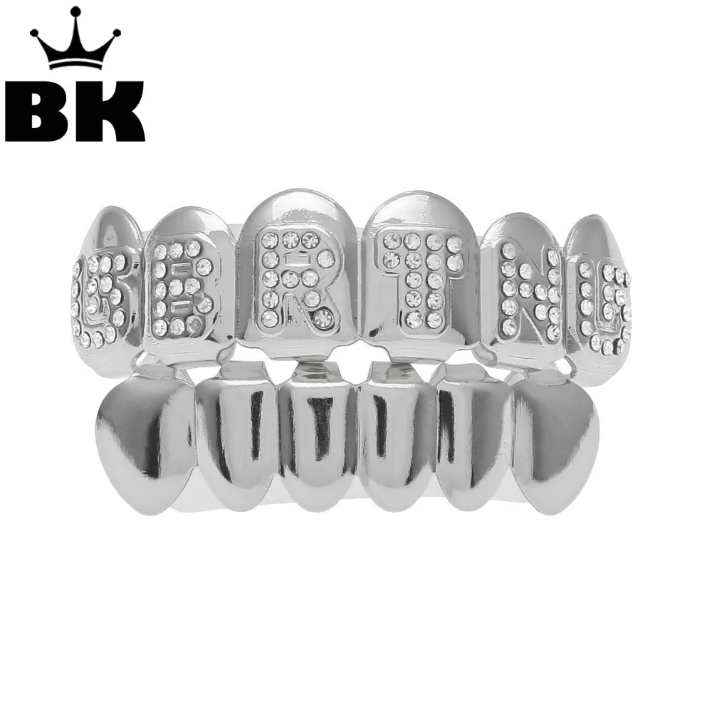 Хип-хоп золотые/Серебристые грили для зубов с гравировкой BRTN Capture Bling Cz набор