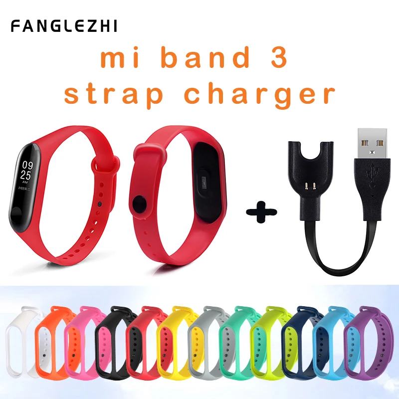 Цветной силиконовый ремешок Mi Band 3 для умного браслета Xiaomi usb кабель зарядки