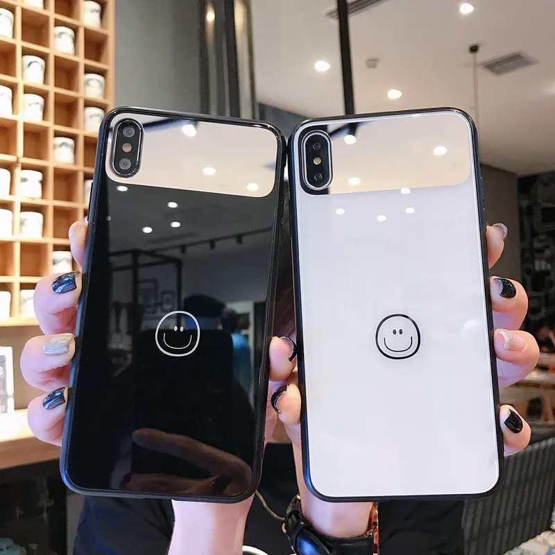 Зеркало лицо супер милый смайлик белый черный чехол для телефона Apple iphone 6 6s 7 8 Plus X