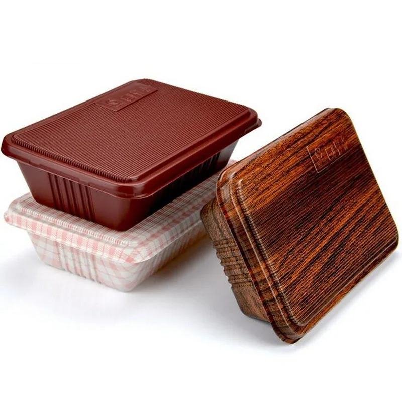 

300pcs Creative Wood Grain Design Disposable Food Container Snack Packing Boxes Microwaveable PP Bento Box ZA5318
