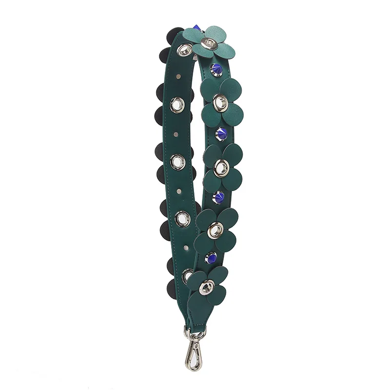 Green with silver Новейший Модный цветочный выдалбливают дизайн сумки ремень дамы Chic круглая заклепка поясная сумка Для женщин заклепки лямки для сумки через плечо сумка Запчасти - Цвет: Green with silver