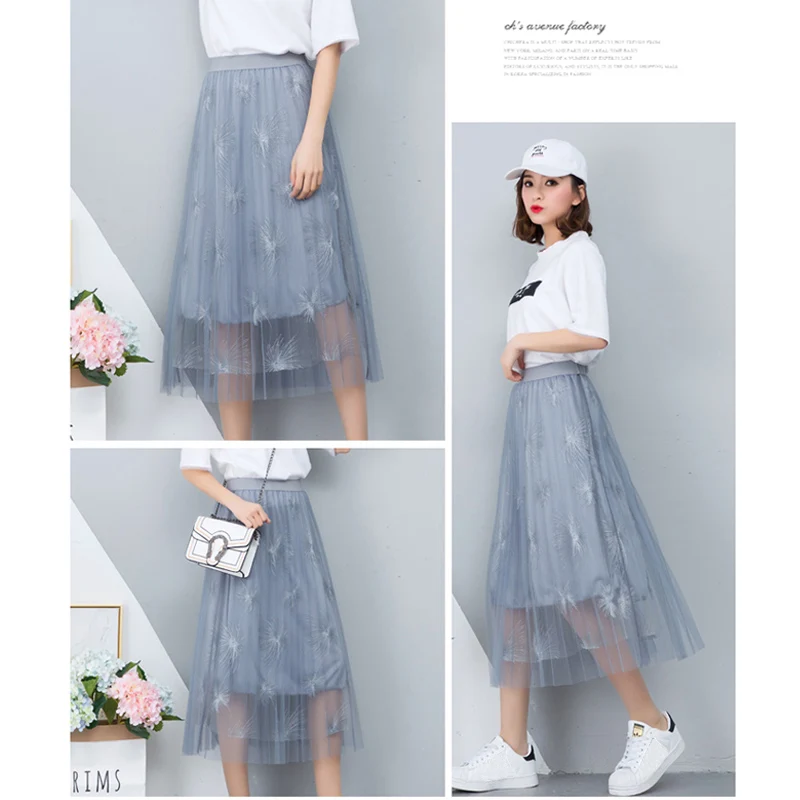 Фатиновая юбка женская летняя двухслойная трапециевидная миди Женская пачка с