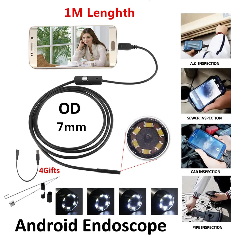 LESHP 7mm Lens MircoUSB Android OTG USB Endoscope Camera 1M Waterproof Snake Pipe Inspection Borescope | Безопасность и защита