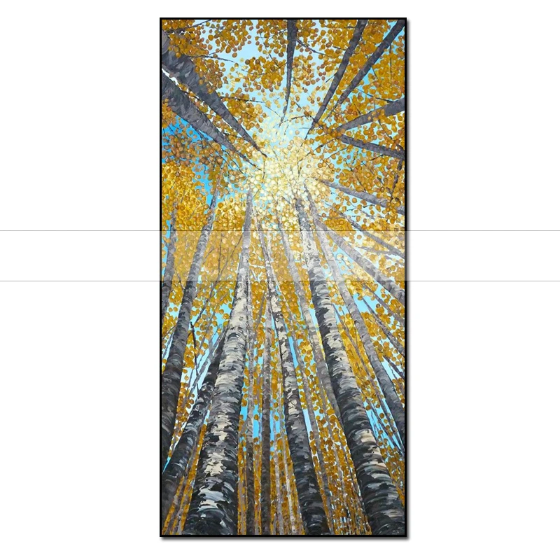 

100% ручная работа художественная абстрактная желтая серая картина маслом дерево пейзаж холст ручная роспись современное Цветочное дерево д...