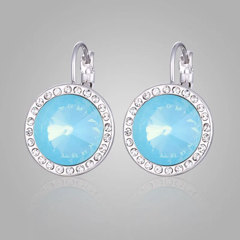Sky blue-silver MAIKALE, Классические круглые серьги-гвоздики с австрийскими кристаллами, покрытые цирконием, золотые, серебряные, цветные корейские серьги для женщин, ювелирные изделия, подарки - Окраска металла: Sky blue-silver