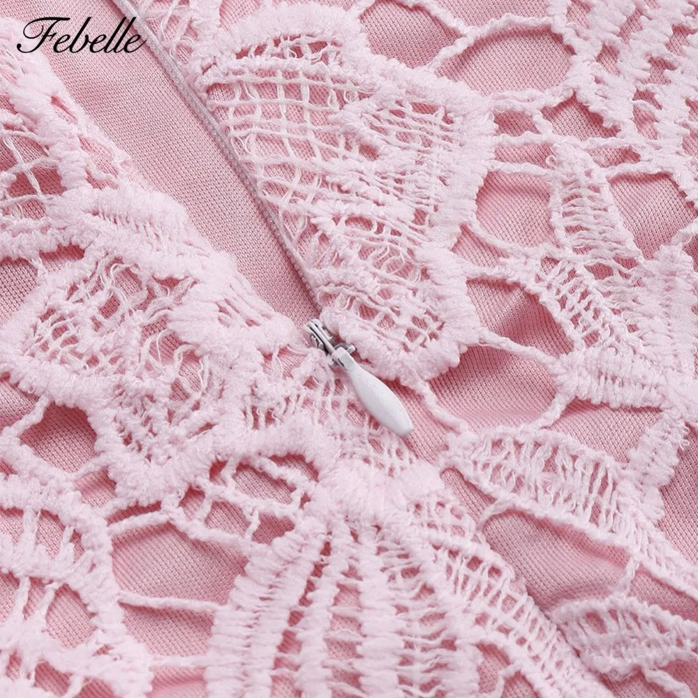 Febelle сексуальное с открытыми плечами платье вязаное крючком Для женщин розовым