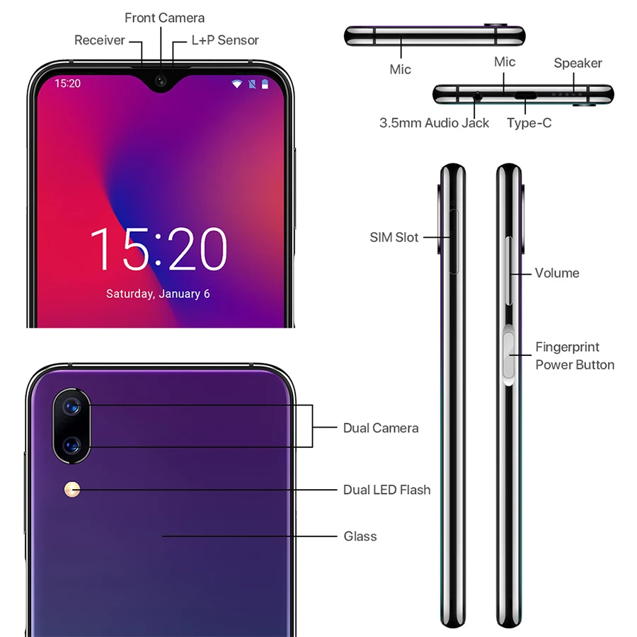 UMIDIGI One Max Android 8 1 мобильный телефон 6 3 дюйма 4 Гб + 128 ГБ разблокировка лица
