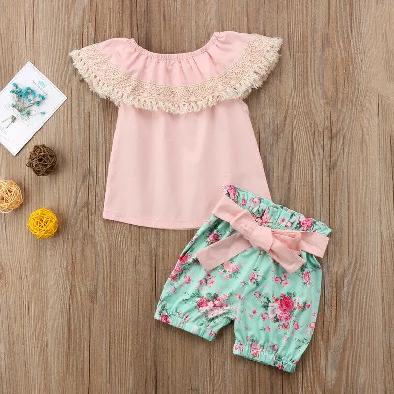 2 шт. Детские однотонные кружевные шорты с открытыми плечами | Мать и ребенок