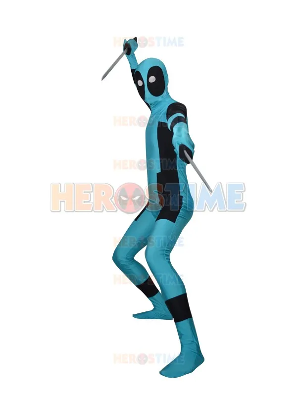 Небесно-голубой костюм супергероя комиксов Марвел Дэдпул зентай лайкра спандекс