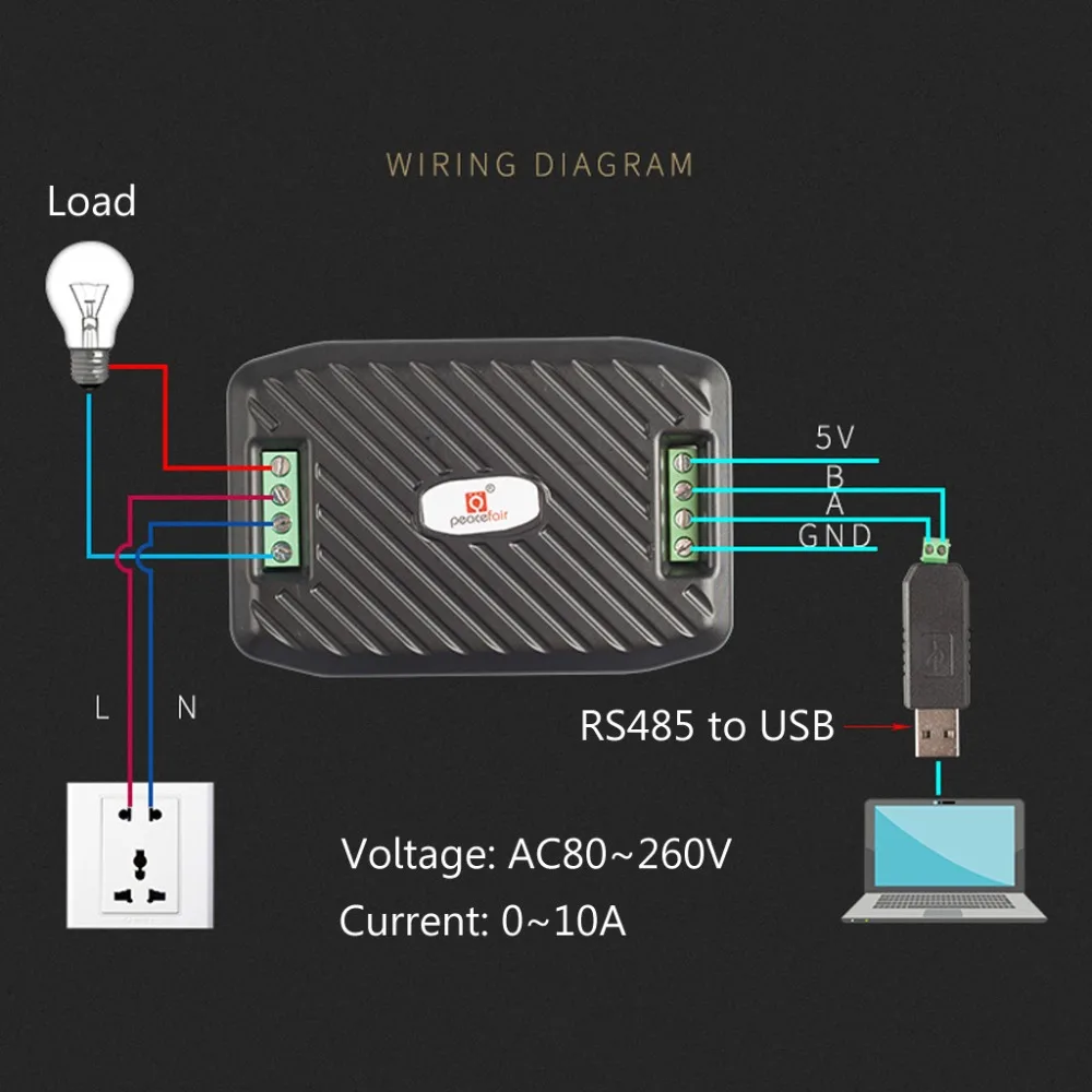 ANENG AC 10A Напряжение ток энергии Гц Мощность фактор RS485 Modbus модуль USB к RS485