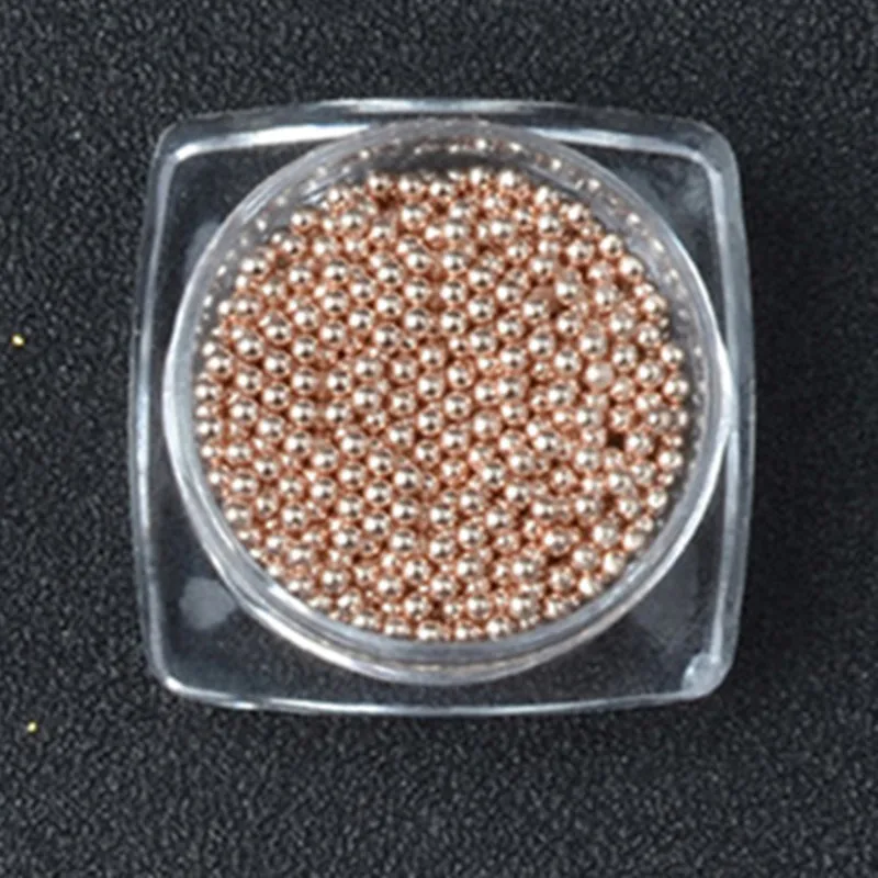 Rose Gold 1.5mm 1 коробка розовое золото "икра" для ногтей Дизайн ногтей мини шар бусины Стразы для ногтей микро горный хрусталь кристалл 3d-украшения для ногтей - Цвет: Rose Gold 1.5mm