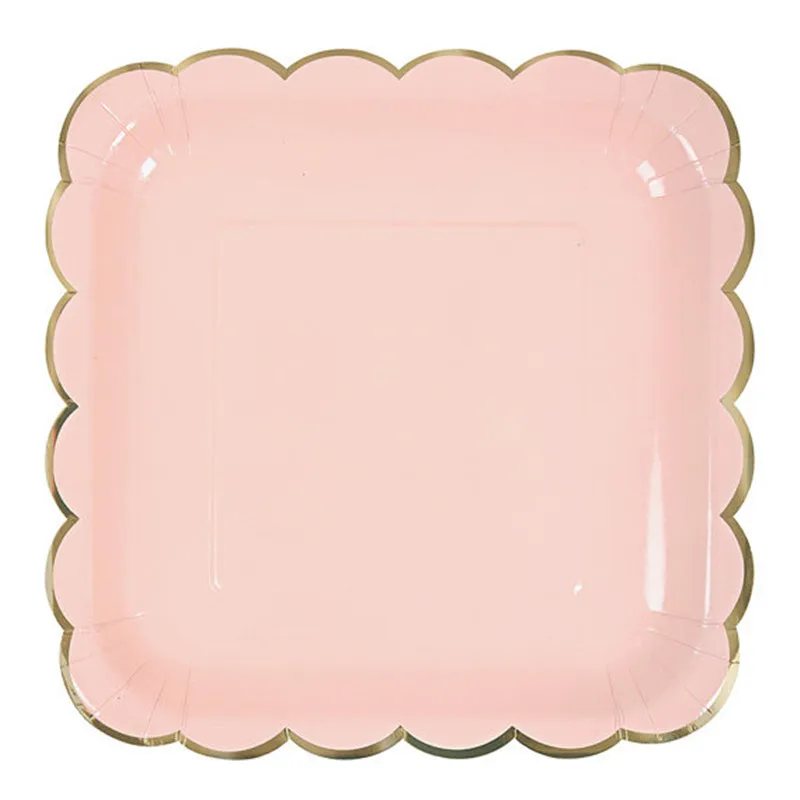 8 Pink 9inch Plate Конфетный цвет с золотыми столовыми приборами, бумажные тарелки, пастельные салфетки для стаканчиков, шары в виде макаруна на день рождения, детский душ, Свадебный декор - Цвет: 8 Pink 9inch Plate