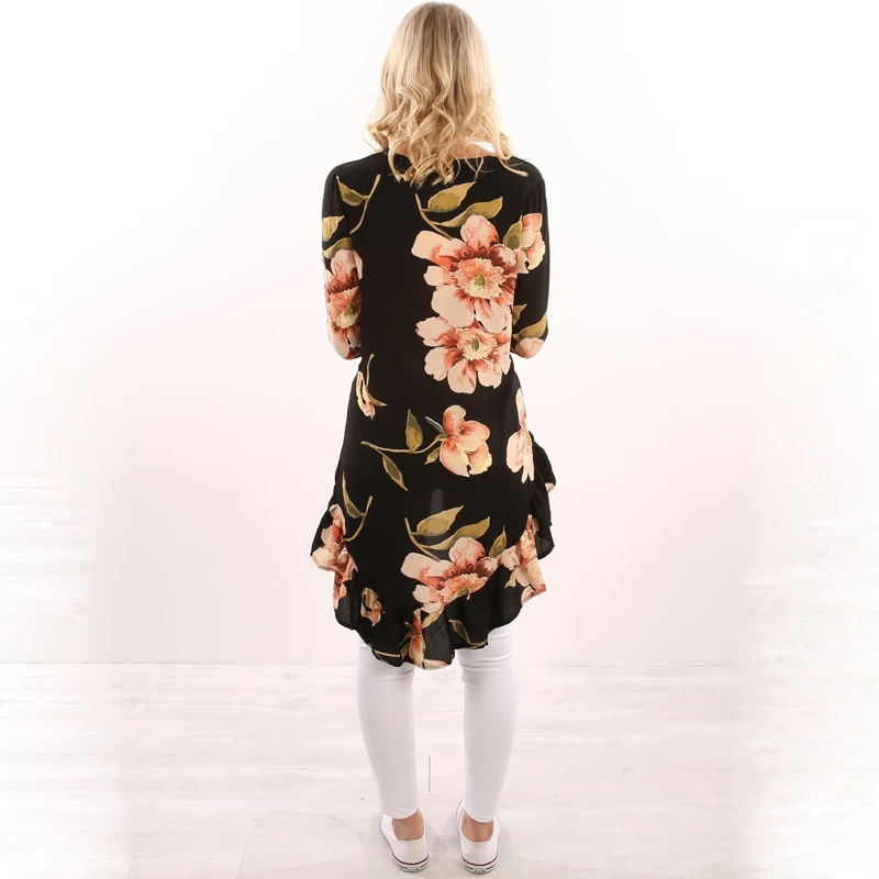 Новинка 2017 осенне Летняя женская блузка с цветочным принтом и длинным рукавом