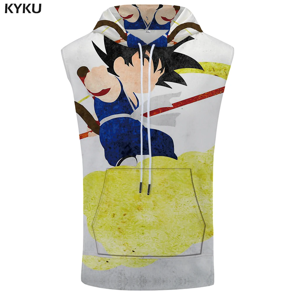 KYKU Dragon Ball топ с капюшоном рубашка Гоку война без рукавов желтый свитер жилет Стрингер мужская одежда хип хоп рок