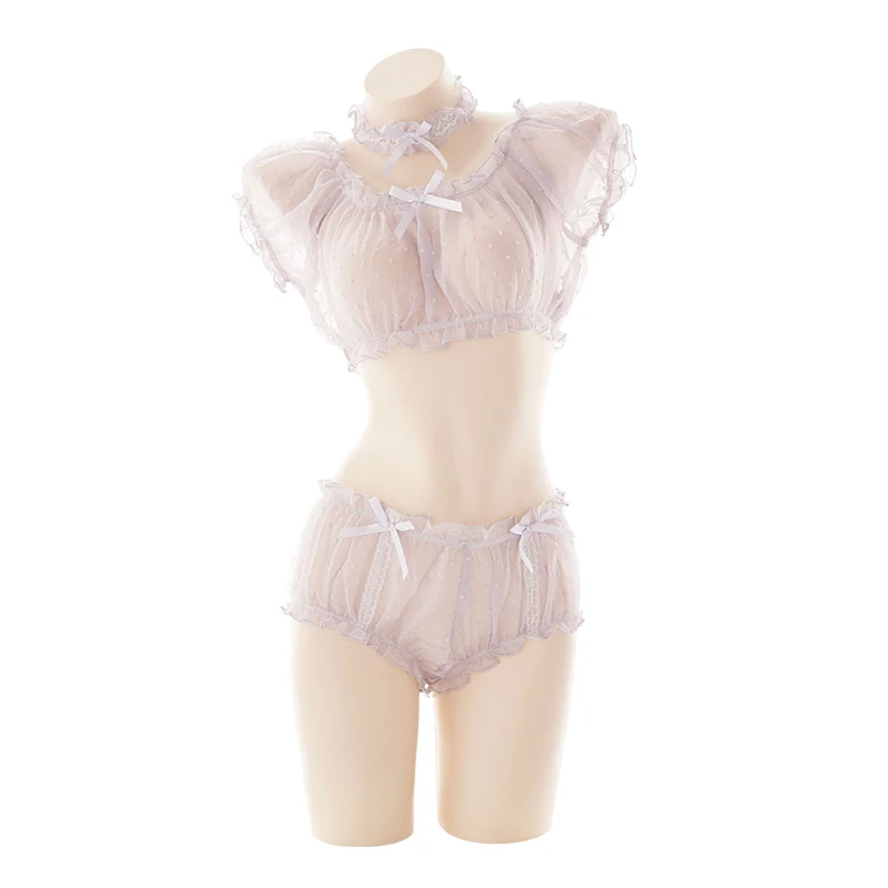 Сексуальный женский комплект из 2 предметов с бантом и оборками Женский мягкий