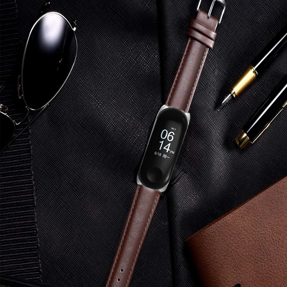 Цветной кожаный ремешок для xiaomi mi band 4 ремешок для часов Ремешок для xiaomi mi Band 4/3 аксессуары браслет mi band 3 ремешок