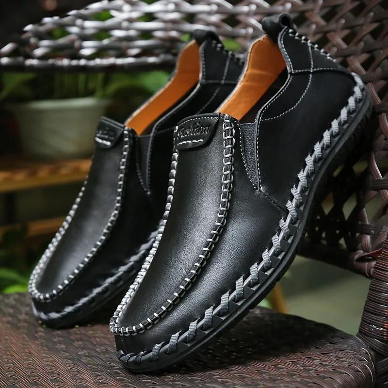 New Style Handmade Men's Casual Leather Shoes Chaussures Hommes En Cuir Slip On Light Comfortable Outdoor For Men Summer | Обувь