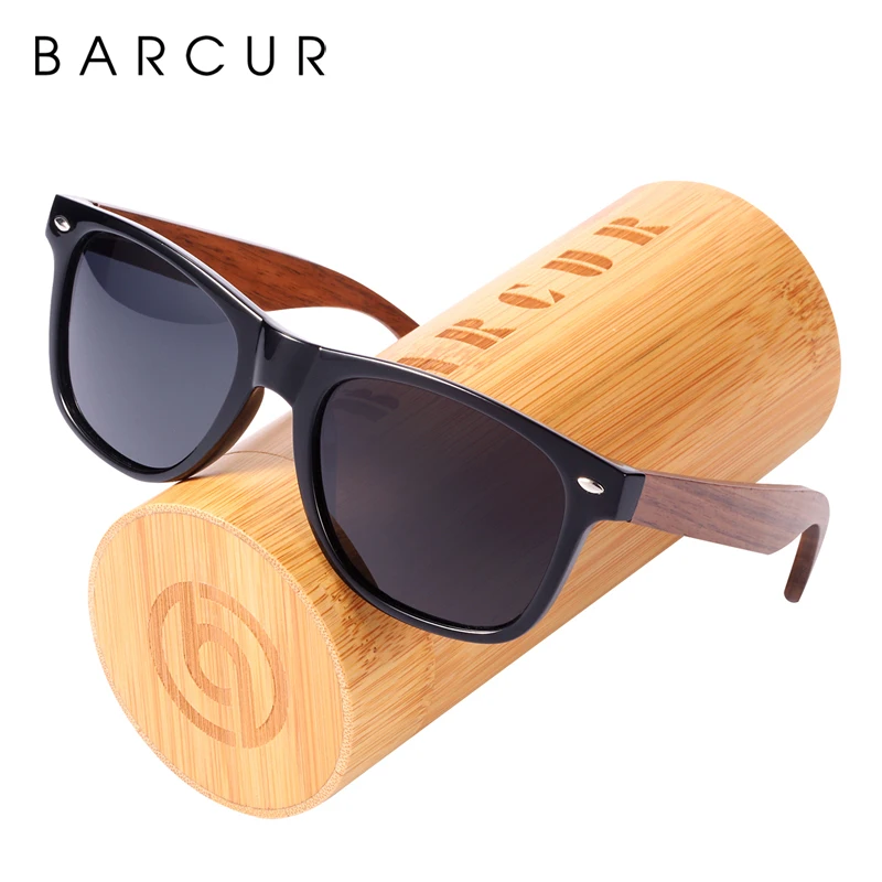 

BARCUR Polarized Sunglasses Walnut Sun glasses Men With Plastic Frame Wooden Legs glasses Bamboo Shades oculos