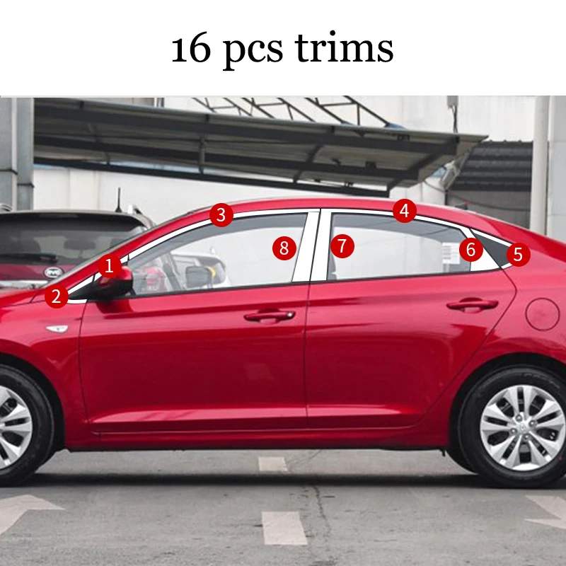 Lsrtw2017 304 нержавеющая сталь окна автомобиля планки для hyundai solaris hyundai verna 5th поколения - Название цвета: 16 pcs trims