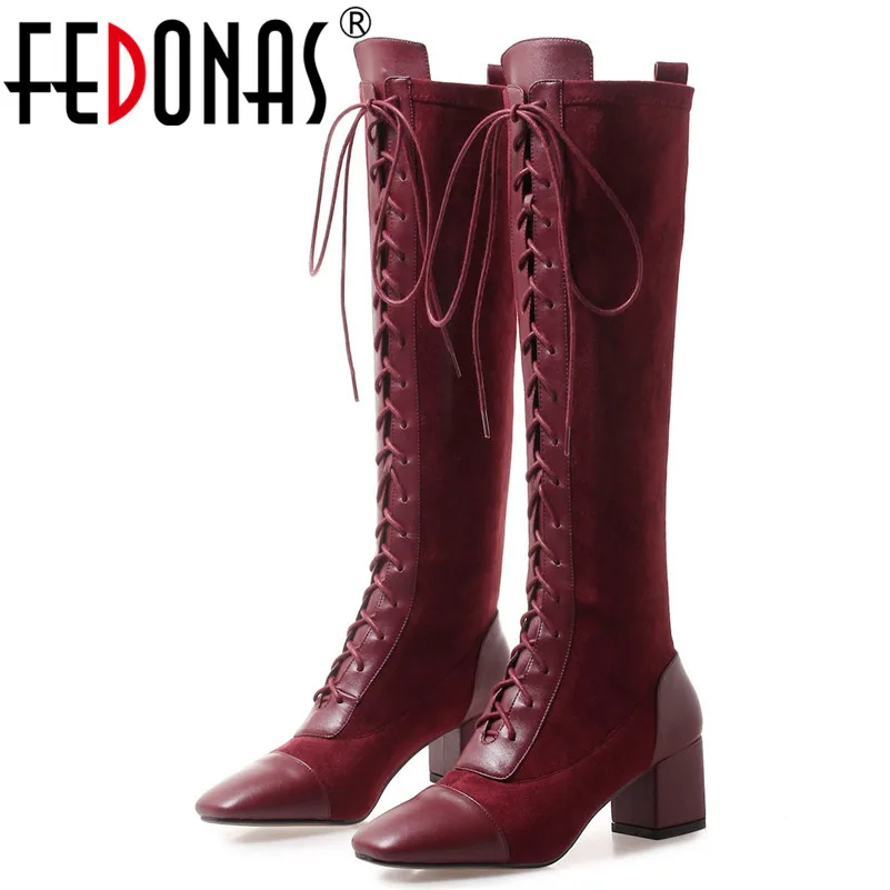 FEDONAS/Новинка качественные женские сапоги до колена на высоком каблуке сезон