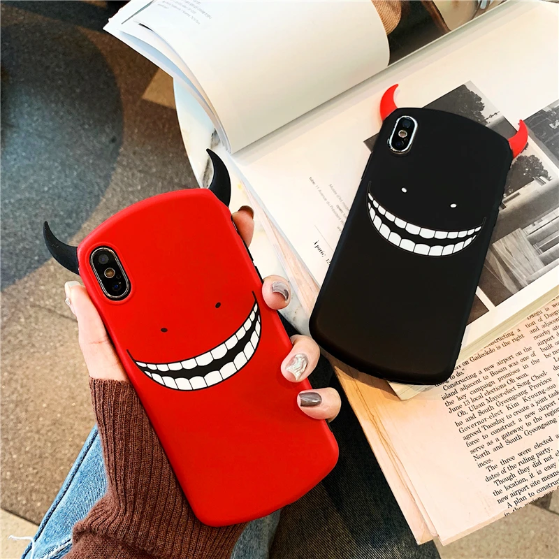 Красный черный интересный peltate The devil horns Мягкий ТПУ чехол для телефона Apple iphone 6 6s 7 8