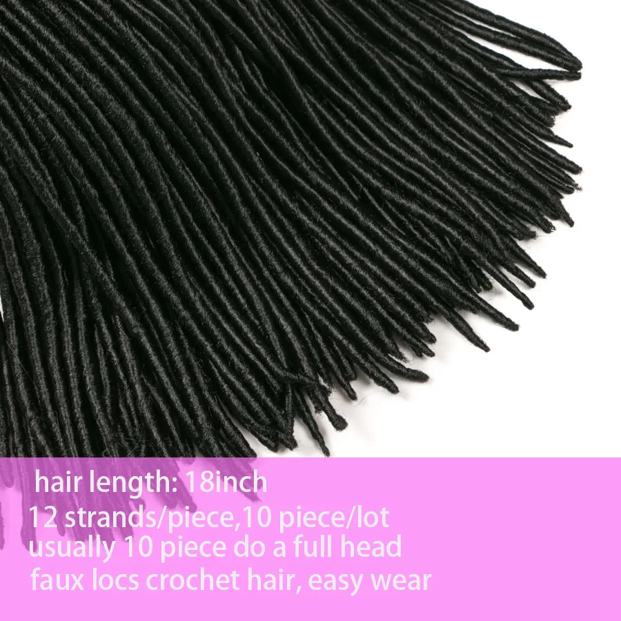 faux locs crochet hair braid 10 pack 18'' 12 strands/pack VERVES synthetic extensions black blond brown color |